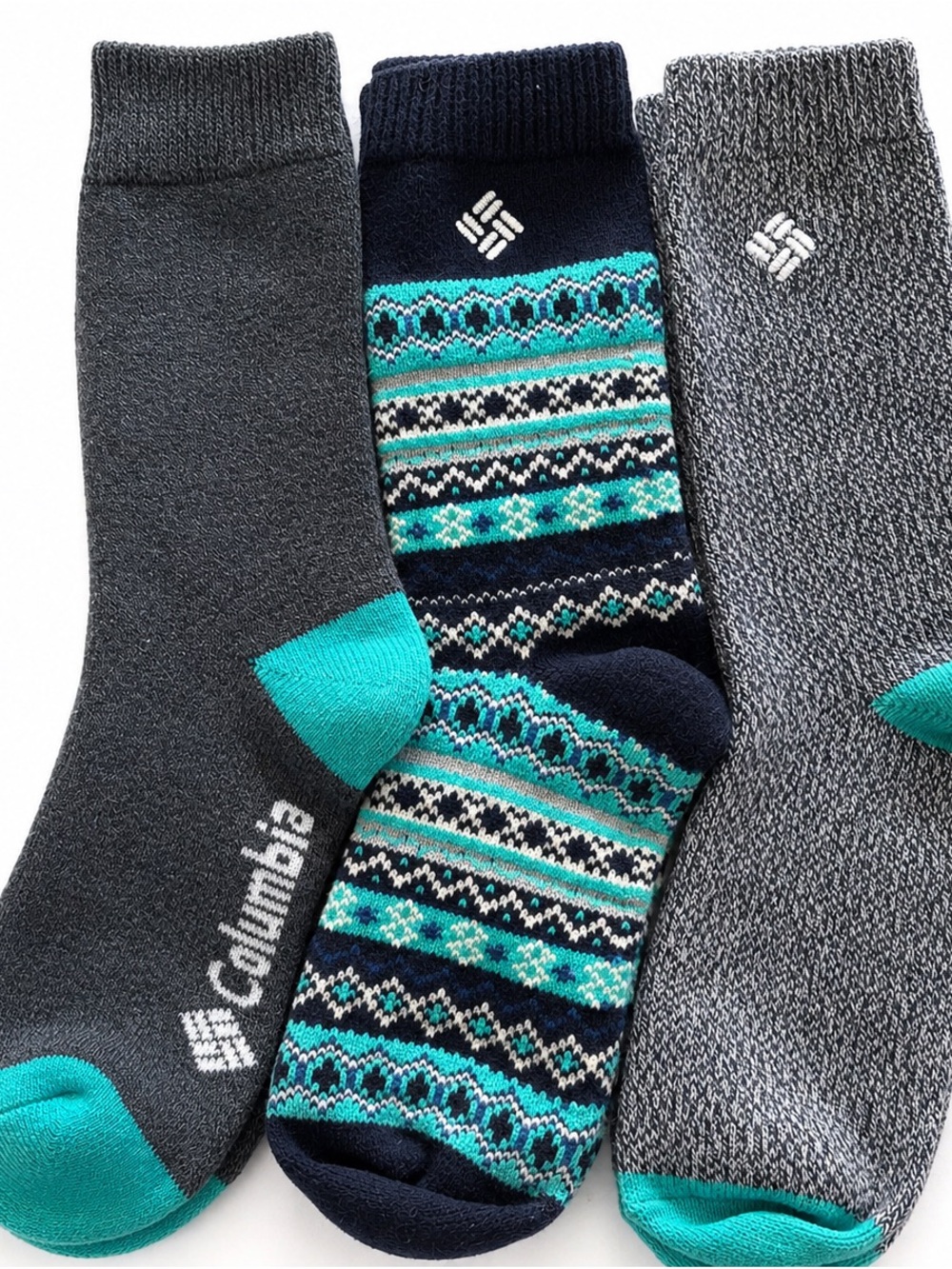 Columbia Casual Thick Warm Winter Crew Socks - Teal, Navy & Gray 3-Pack